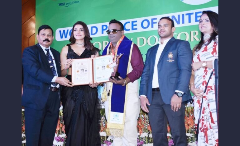 Businessman Dr. Nikesh Tarachand Jain Madhani Received Honorary Doctorate Degree and Business Award from Kajal Aggarwal and Narsingh Pancham Yadav