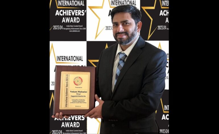 Tech Visionary, Venkata Mudumbai was honored with the International Achievers Award by the Indian Achievers’ Forum